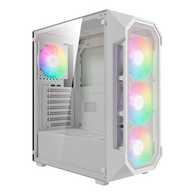 Gabinete Gamer Gamdias Aura GC1 Elite, Mid Tower, ATX, Lateral em Vidro Temperado, Kit Cooler Fan, Branco - AURA GC1 ELITE WH