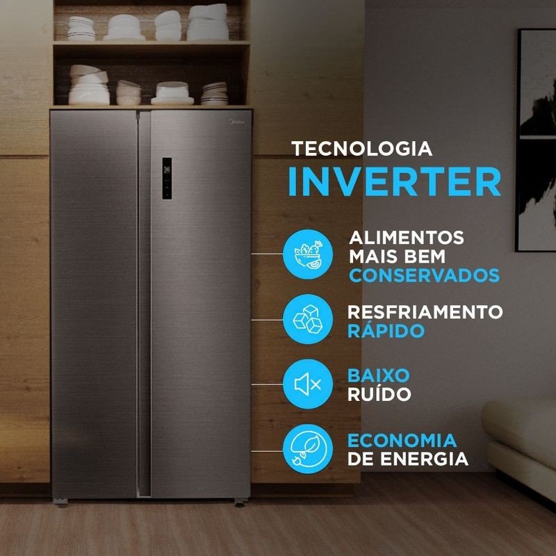 Geladeira/Refrigerador Midea Smart Frost Free Side by Side 511L