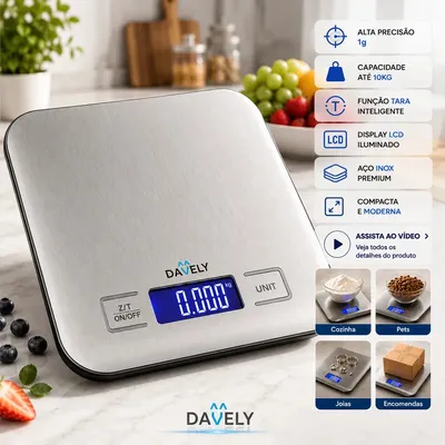 Balança Digital Cozinha 10kg Touch Alta