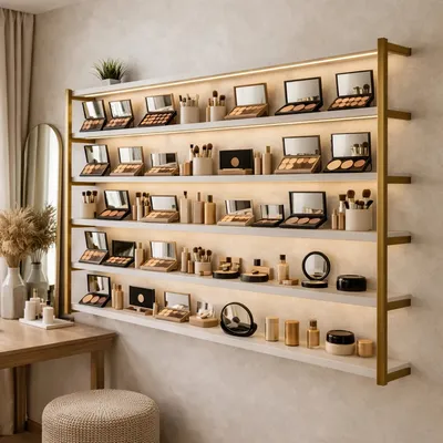 Expositor Maquiagem Parede Organizador Cosméticos Dourado-escuro