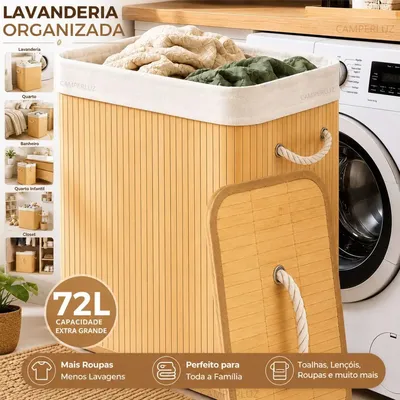 Cesto Organizador de Roupa Bambu
