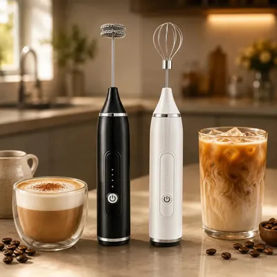 Mini Batedor Misturador Elétrico Recarregável USB, com 3 Velocidades e 2 Batedores em Aço Inox