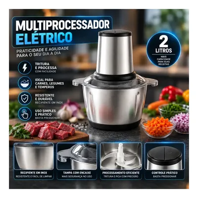 Muitiprocessador Elétrico 2L 400W Inox