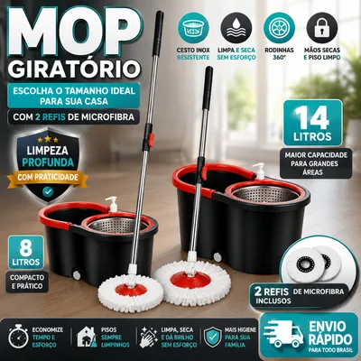 Mop Cabo de 140 Cm + 2 Refis Rodinhas