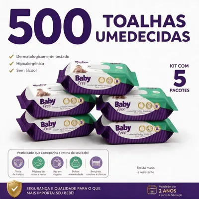 Kit 05 Pacotes de Toalhas Umedecidas