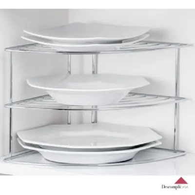 Organizador Armário de Cozinha Prateleira Organizadora Porta Pratos de Canto Suporte Cromado
