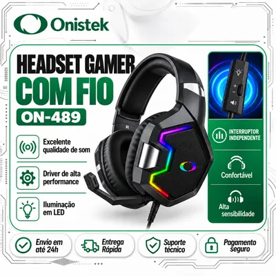 Fone de Ouvido Gamer com Fio Headset 7.1
