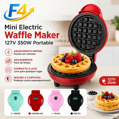 Mini Máquina de Waffle 127V 350W Chapas