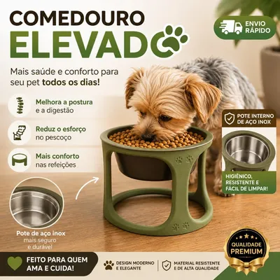 Comedouro Elevado Pet Inox Cachorro Gato