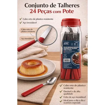 Conjunto de Talheres 24 Peças com Pote
